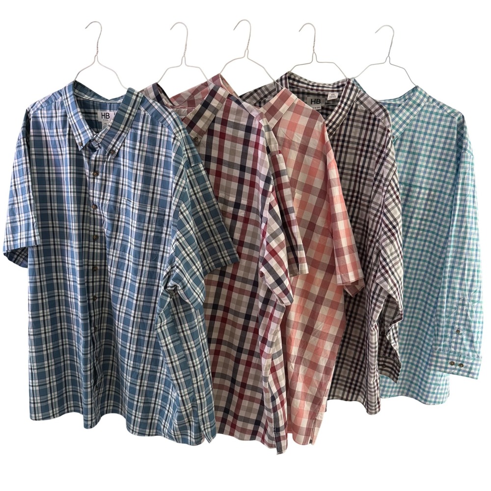 HB Harbor Bay Fit by DXL‎ Button Down Shirt Bundle Mens 4XL Plaid 5 Piece Lot